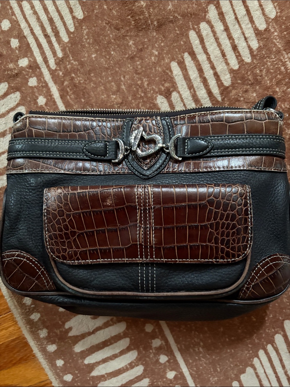 Brighton Brown and Black Croc-Embossed Crossbody Bag